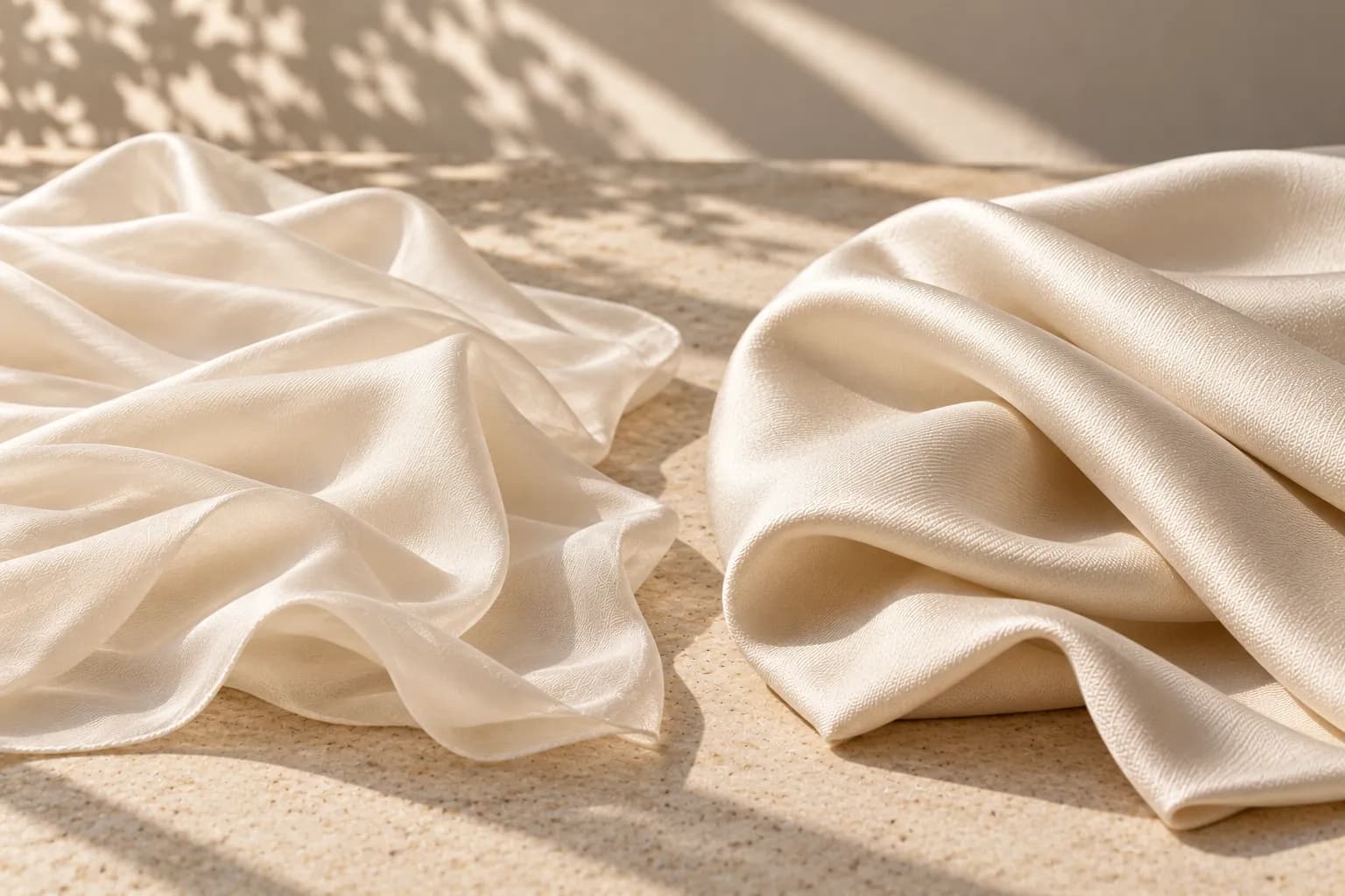 Lustrous ivory silk arranged in soft folds.